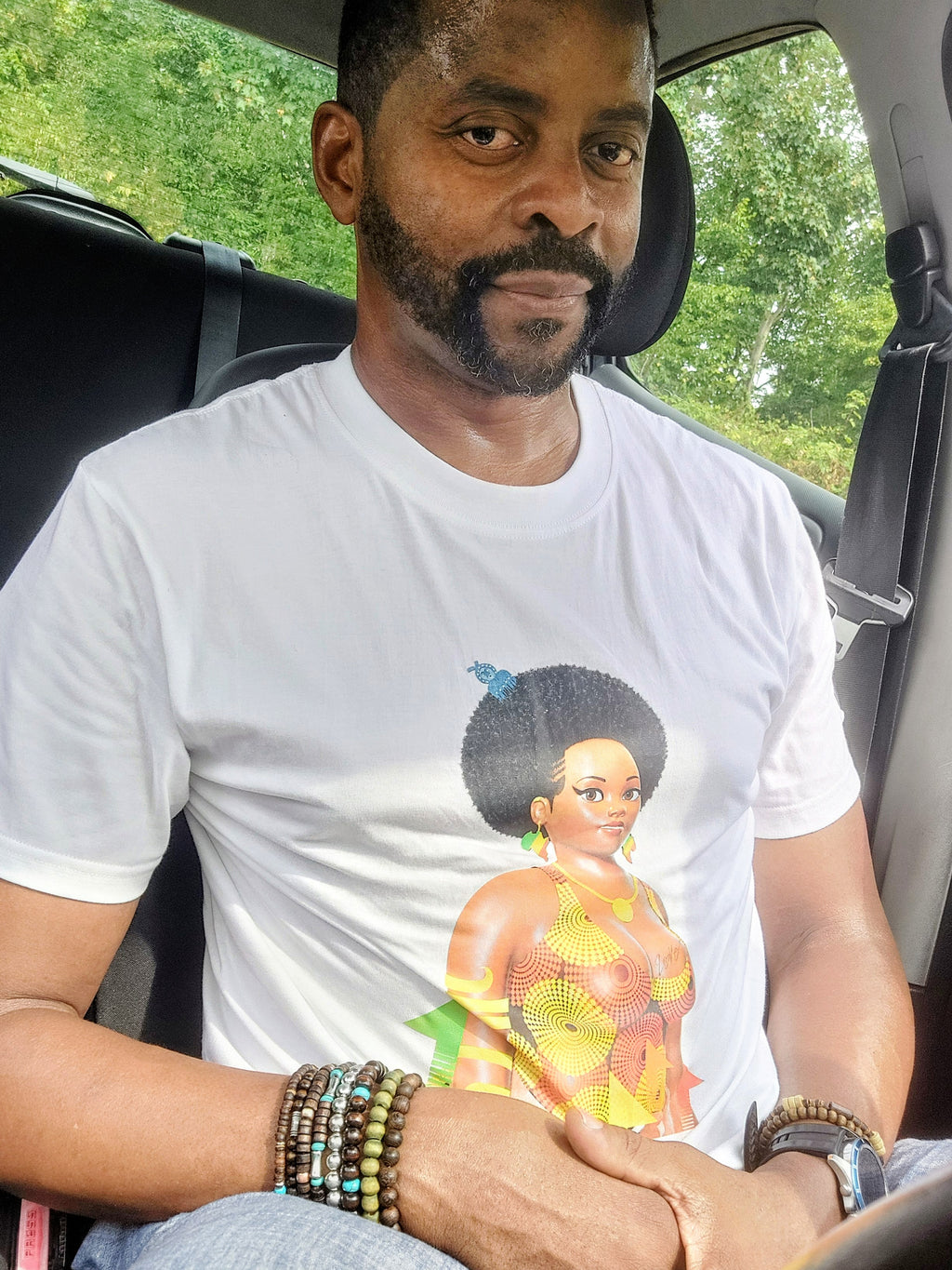 T-shirt Waxy2 Blanc ⚜️ - Babette Motuka AfroQueen, Unisexe, Manche Courte, Coupe Classique, Noir, S-XXL, Coupe Regular, Casual, Col Rond (Copie)