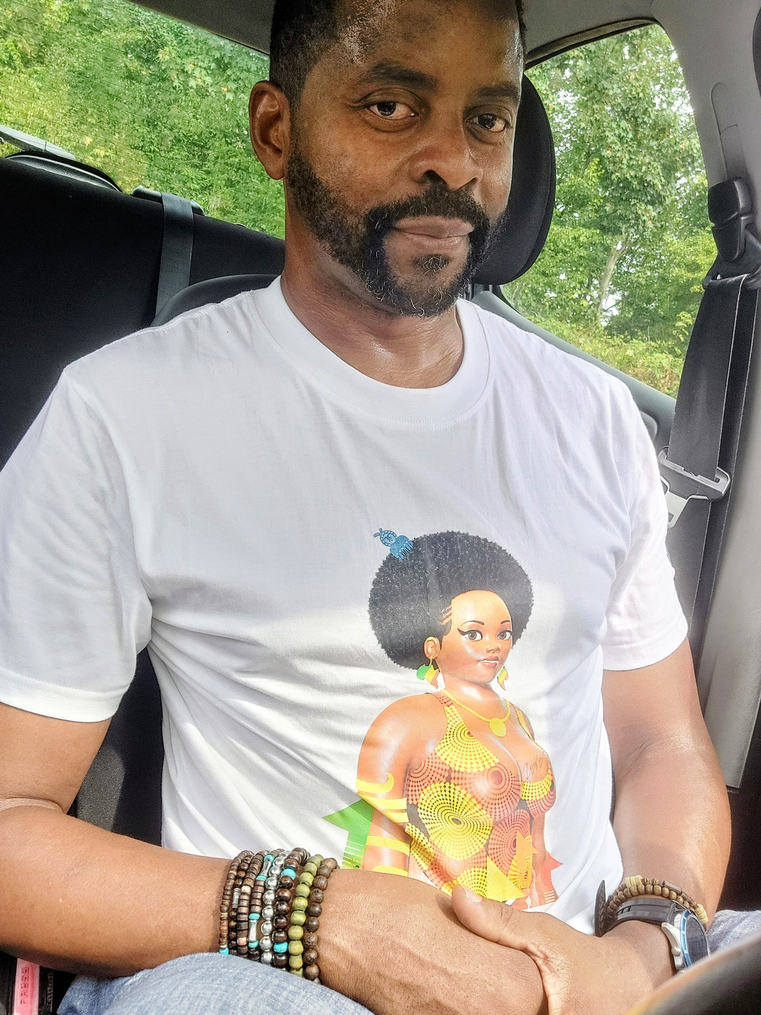 T-shirt Waxy2 Blanc ⚜️ - Babette Motuka AfroQueen, Unisexe, Manche Courte, Coupe Classique, Noir, S-XXL, Coupe Regular, Casual, Col Rond (Copie)