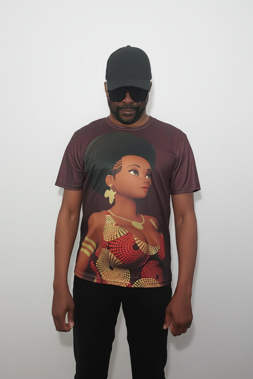 T-shirt Babette Motuka AfroQueen – Waxy ⚜️, Unisexe, Manche Courte, Coupe Classique, Noir, S-XXL, Coupe Regular, Casual, Col Rond