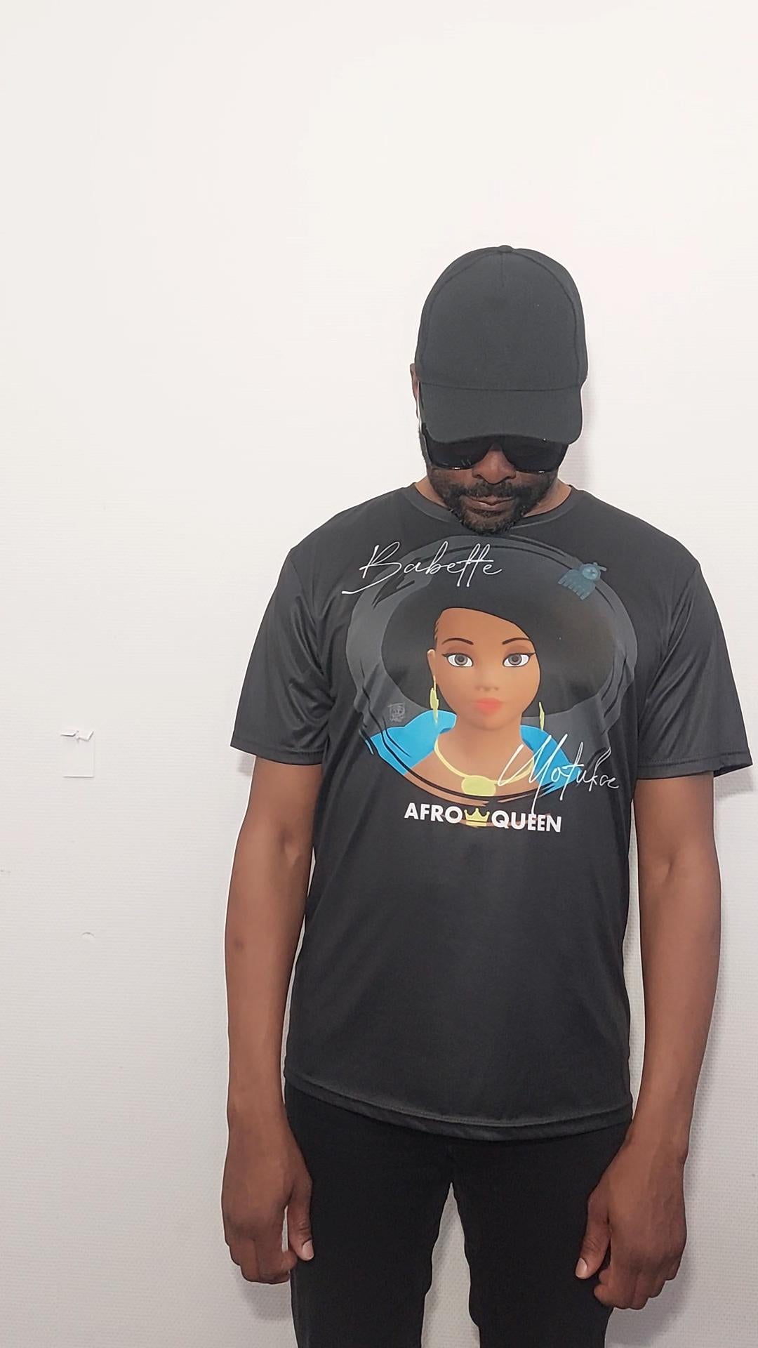 T-shirt Babette Motuka AfroQueen couleur Noire👑, Unisexe, Manche Courte, Coupe Classique, Noir, S-XXL, Coupe Regular, Casual, Col Rond