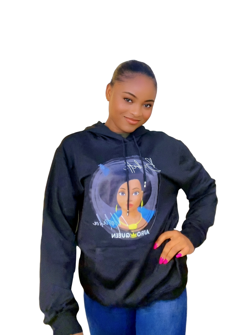 Sweat à Capuche Babette Motuka AfroQueen couleur Noir 👑, Mixte Homme Femme, Noir, Tailles S/M/L/XL/XXL