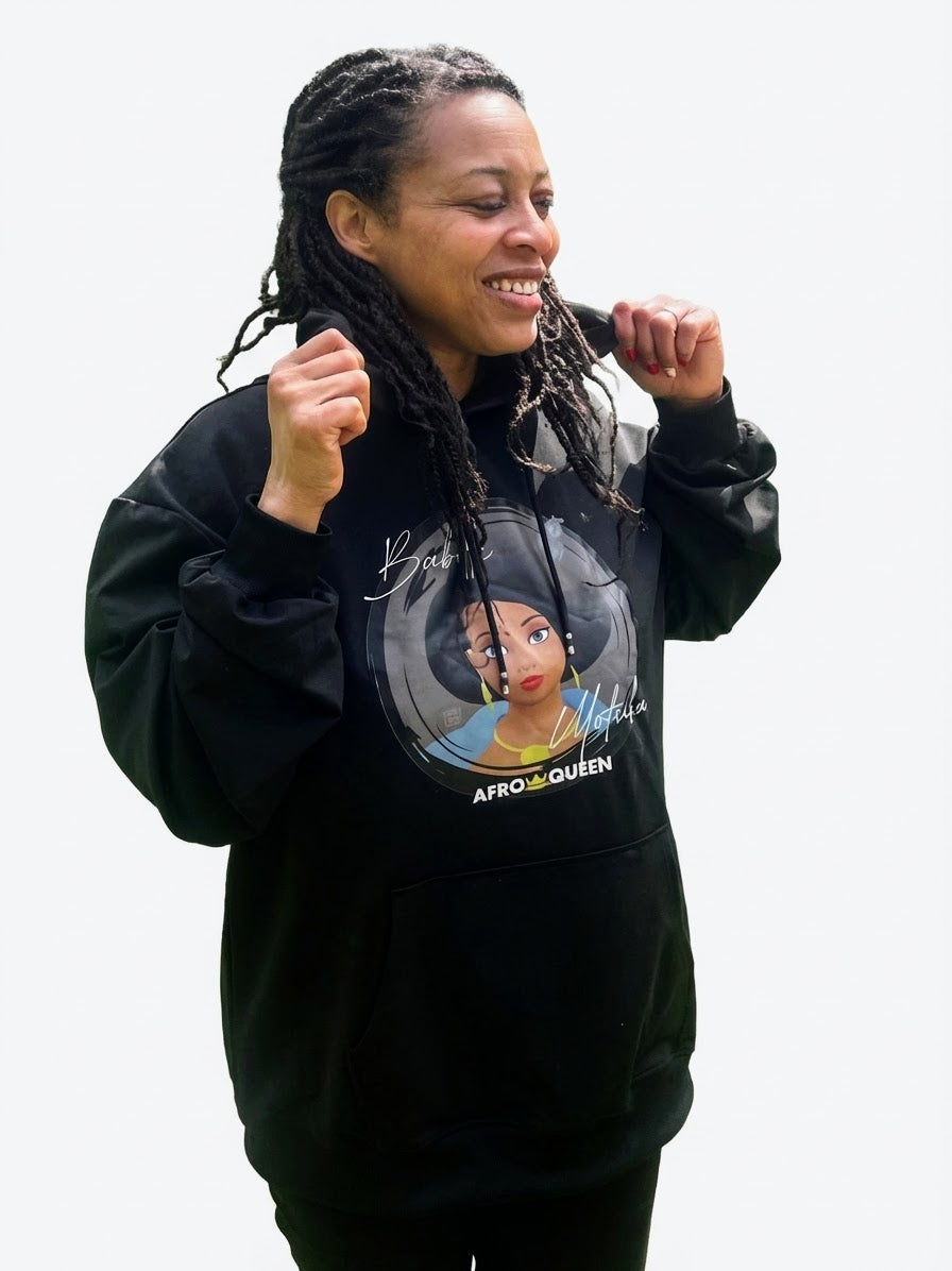 Sweat à Capuche Babette Motuka AfroQueen couleur Noir 👑, Mixte Homme Femme, Noir, Tailles S/M/L/XL/XXL
