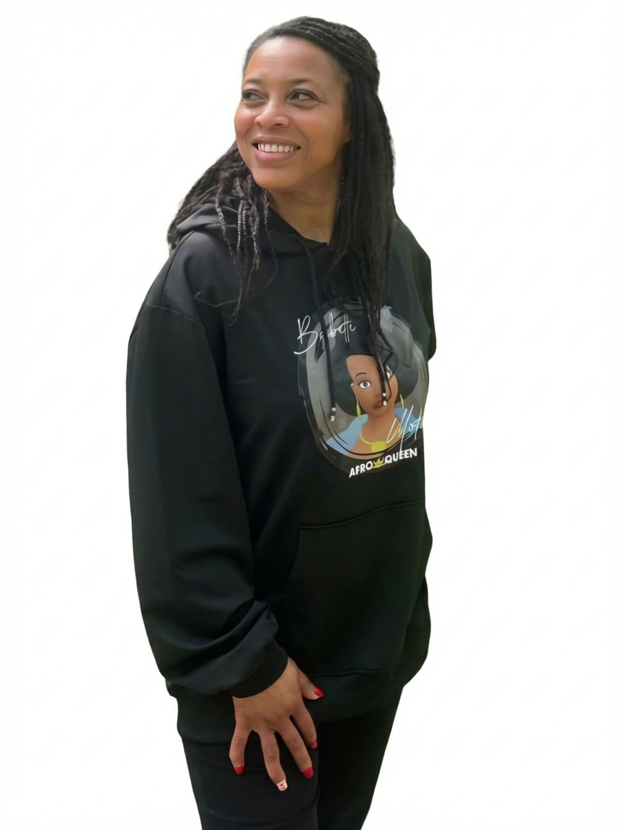Sweat à Capuche Babette Motuka AfroQueen couleur Noir 👑, Mixte Homme Femme, Noir, Tailles S/M/L/XL/XXL