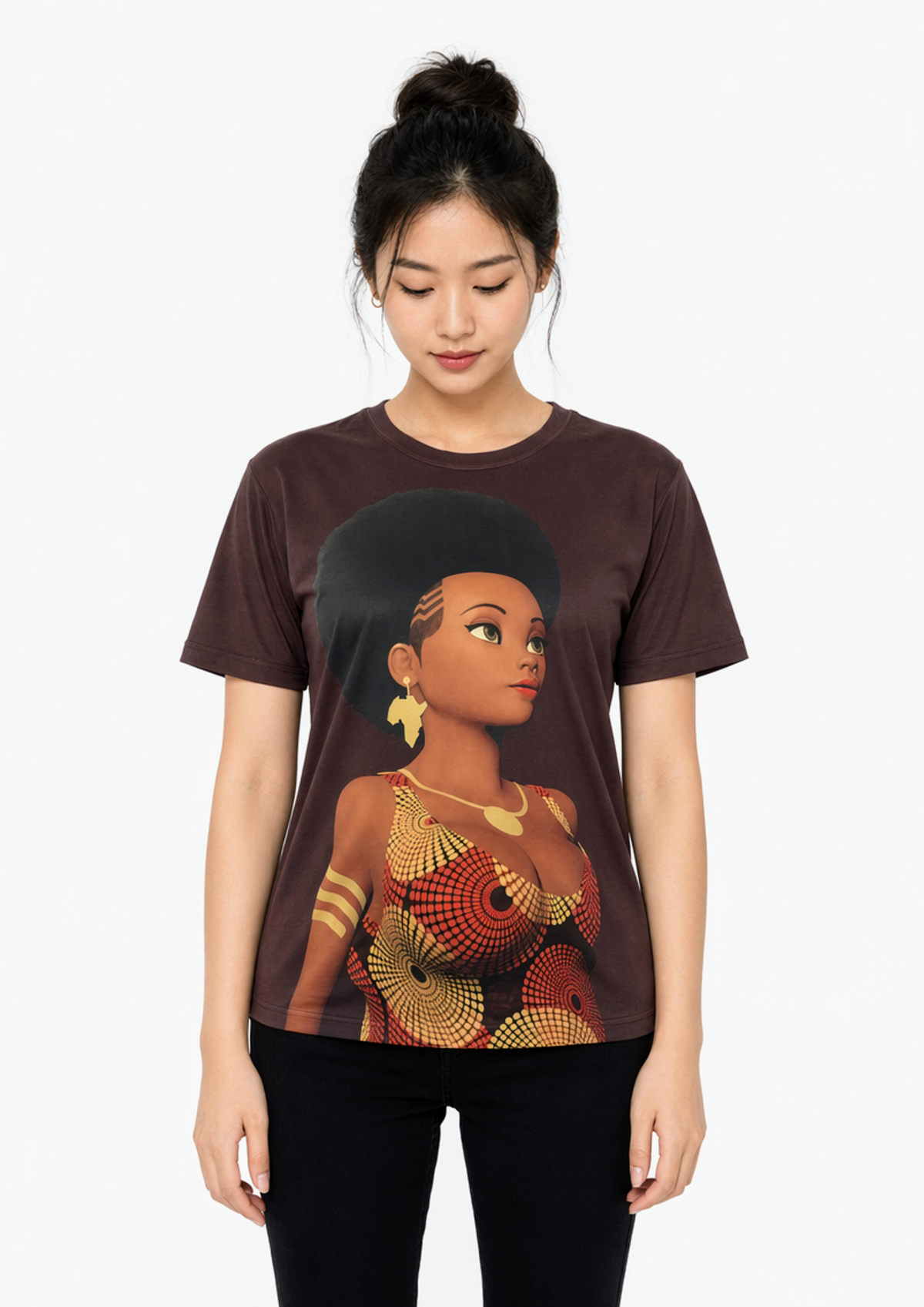 Waxy ⚜️ - T-shirt Babette Motuka AfroQueen, Unisexe, Manche Courte, Coupe Classique, Noir, S-XXL, Coupe Regular, Casual, Col Rond