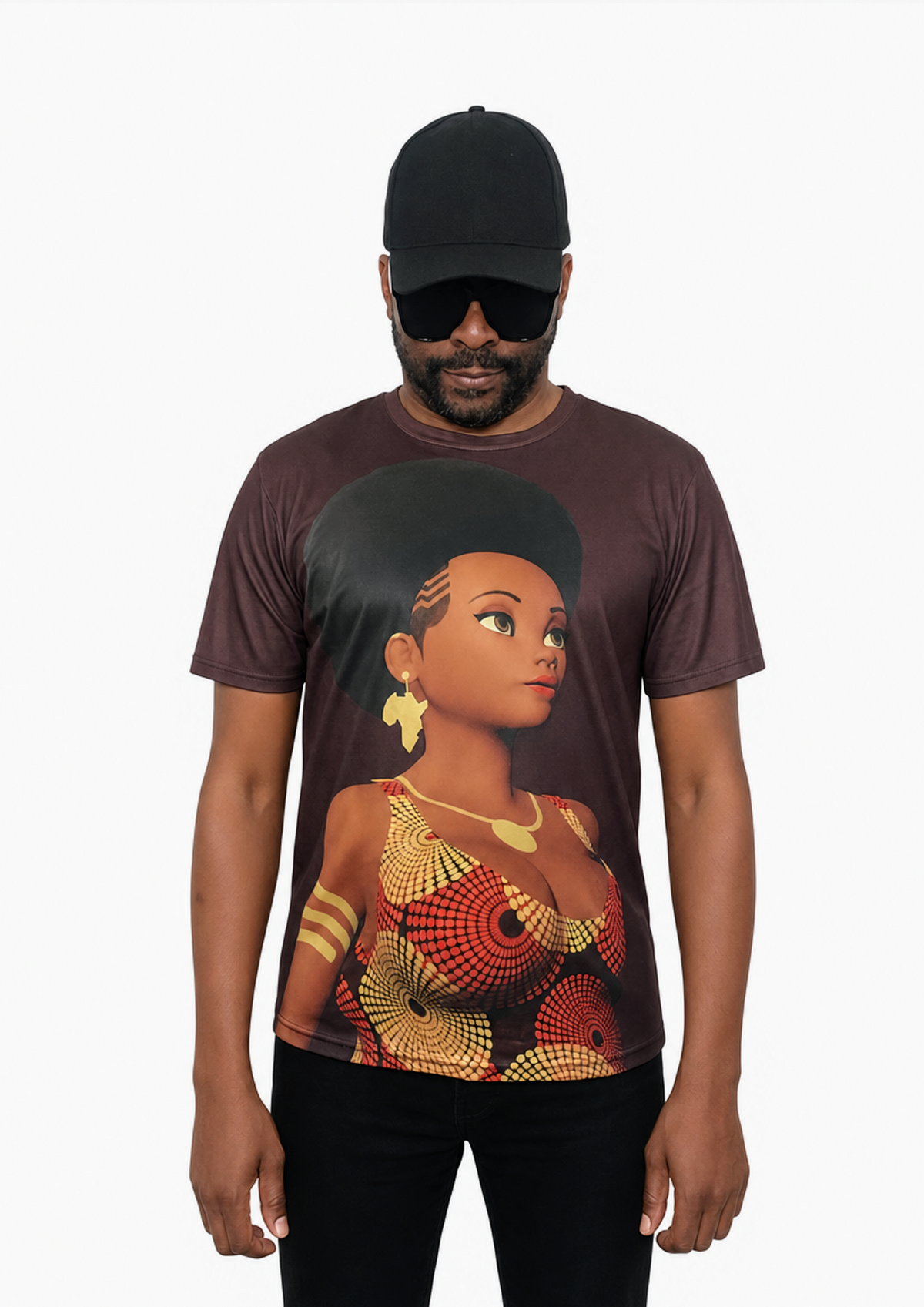 Waxy ⚜️ - T-shirt Babette Motuka AfroQueen, Unisexe, Manche Courte, Coupe Classique, Noir, S-XXL, Coupe Regular, Casual, Col Rond