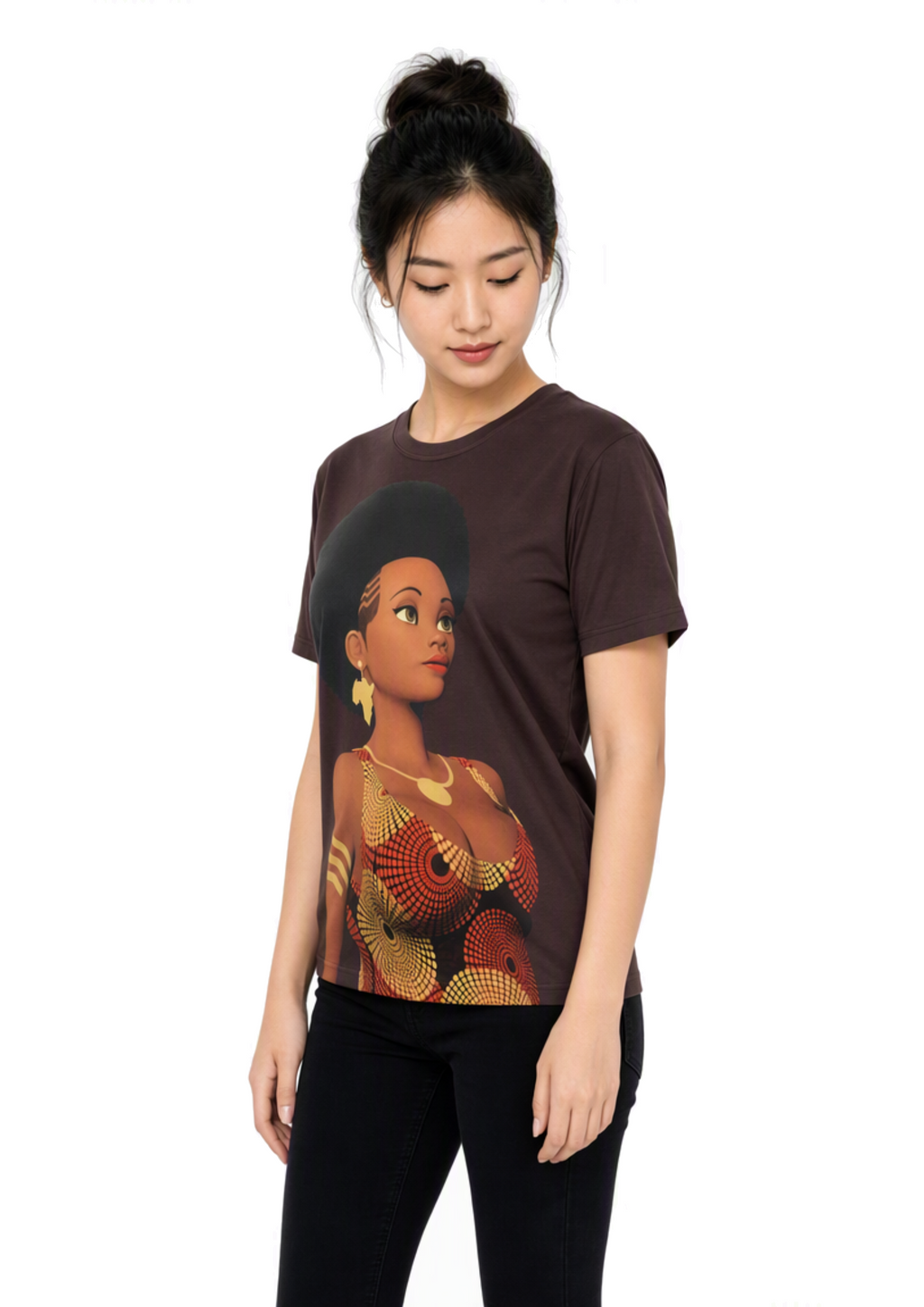 Waxy ⚜️ - T-shirt Babette Motuka AfroQueen, Unisexe, Manche Courte, Coupe Classique, Noir, S-XXL, Coupe Regular, Casual, Col Rond