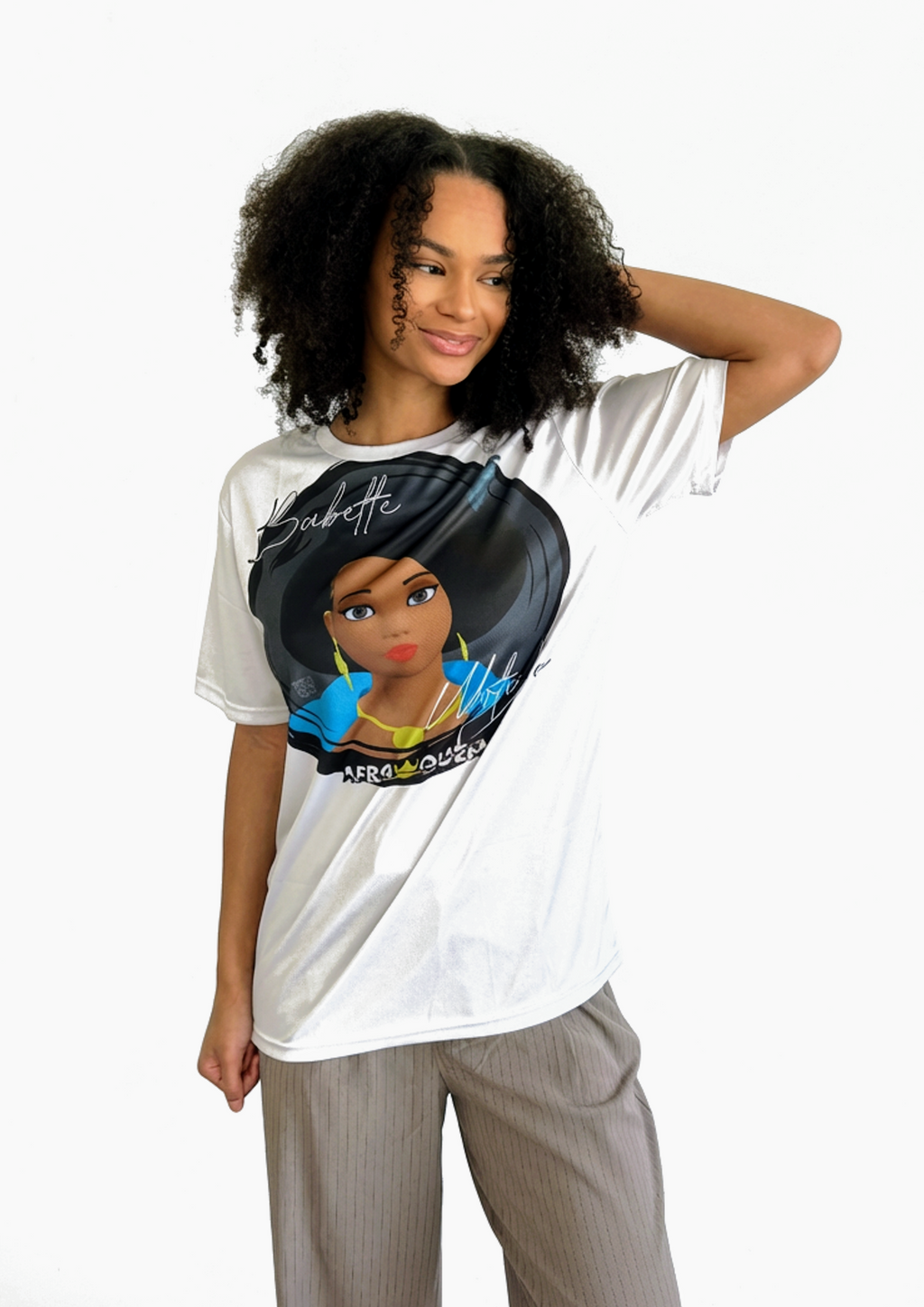 Blanc 👑 - T-shirt Babette Motuka AfroQueen couleur, Unisexe, Manche Courte, Coupe Classique, Noir, S-XXL, Coupe Regular, Casual, Col Rond