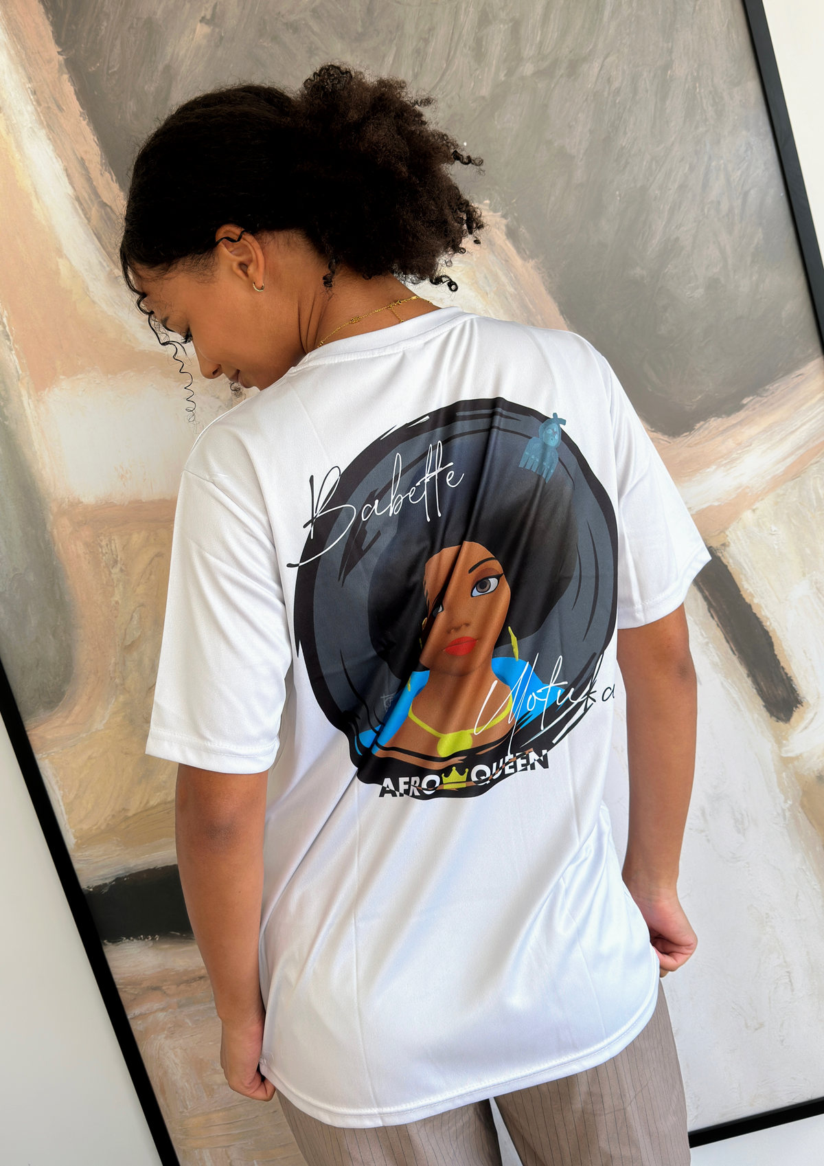 Blanc 👑 - T-shirt Babette Motuka AfroQueen couleur, Unisexe, Manche Courte, Coupe Classique, Noir, S-XXL, Coupe Regular, Casual, Col Rond