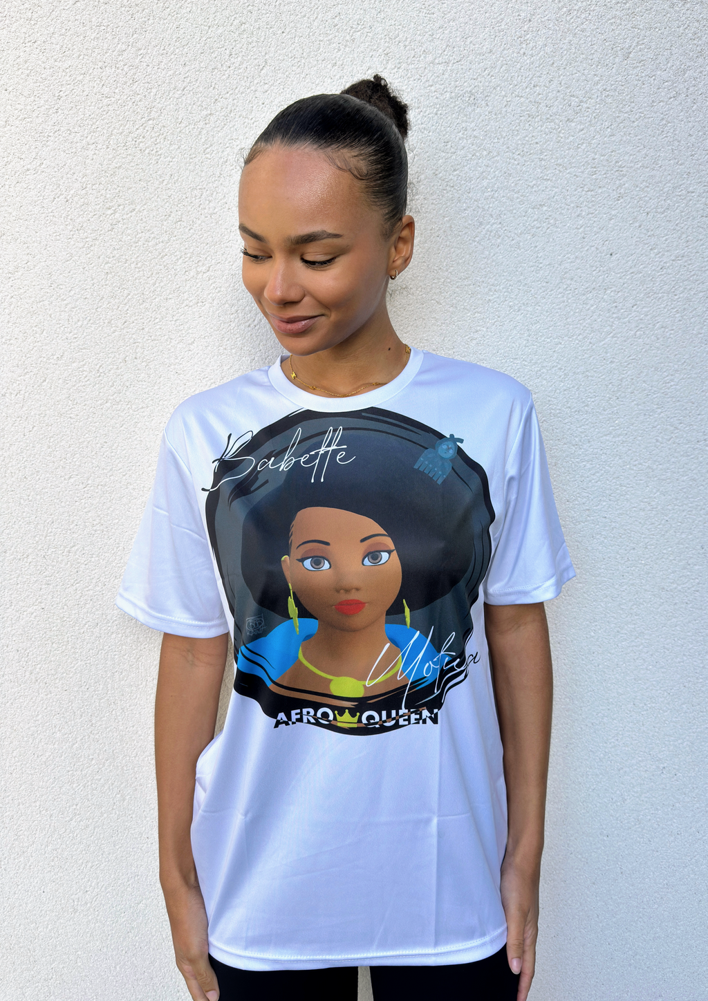 Blanc 👑 - T-shirt Babette Motuka AfroQueen couleur, Unisexe, Manche Courte, Coupe Classique, Noir, S-XXL, Coupe Regular, Casual, Col Rond