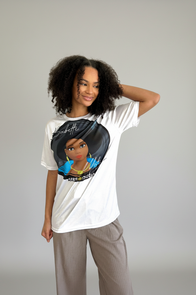 T-shirt Babette Motuka AfroQueen couleur Blanc 👑, Unisexe, Manche Courte, Coupe Classique, Noir, S-XXL, Coupe Regular, Casual, Col Rond
