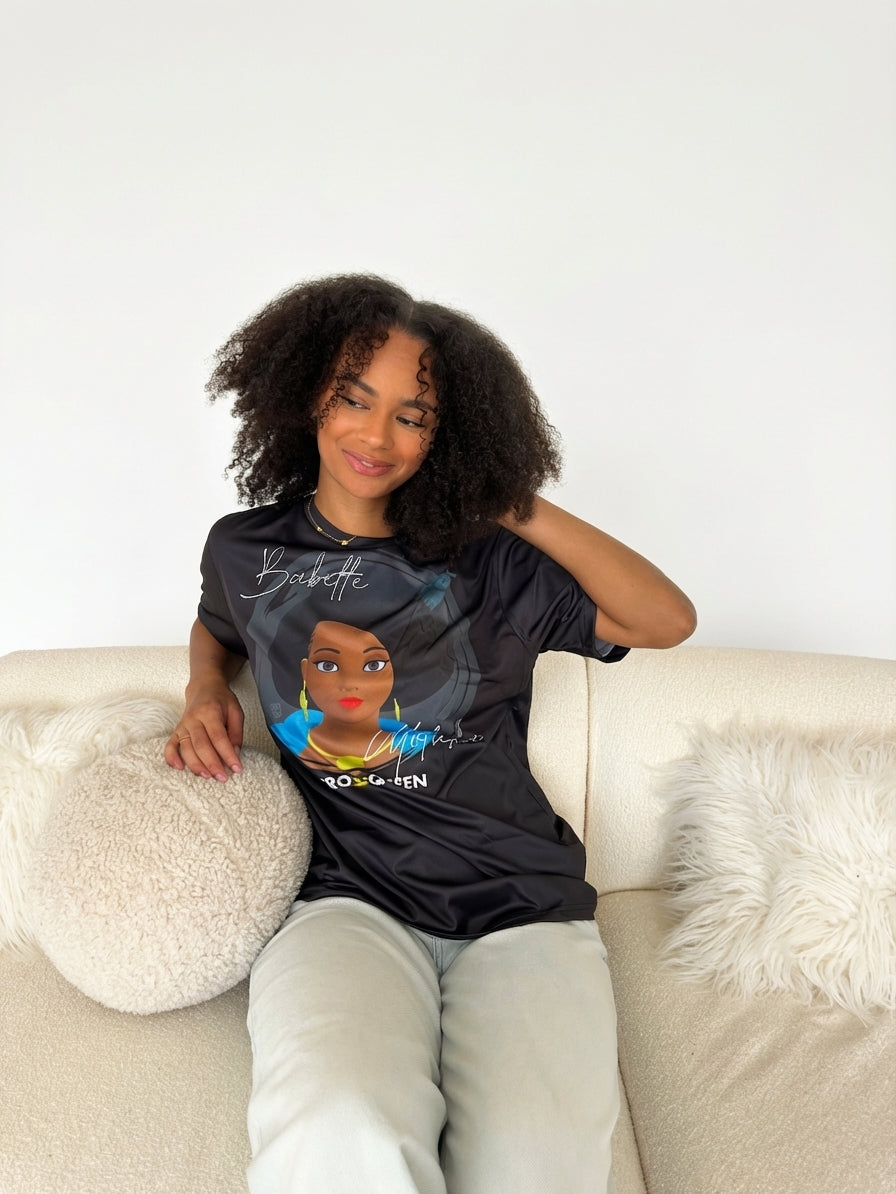 T-shirt Babette Motuka AfroQueen couleur Noire👑, Unisexe, Manche Courte, Coupe Classique, Noir, S-XXL, Coupe Regular, Casual, Col Rond