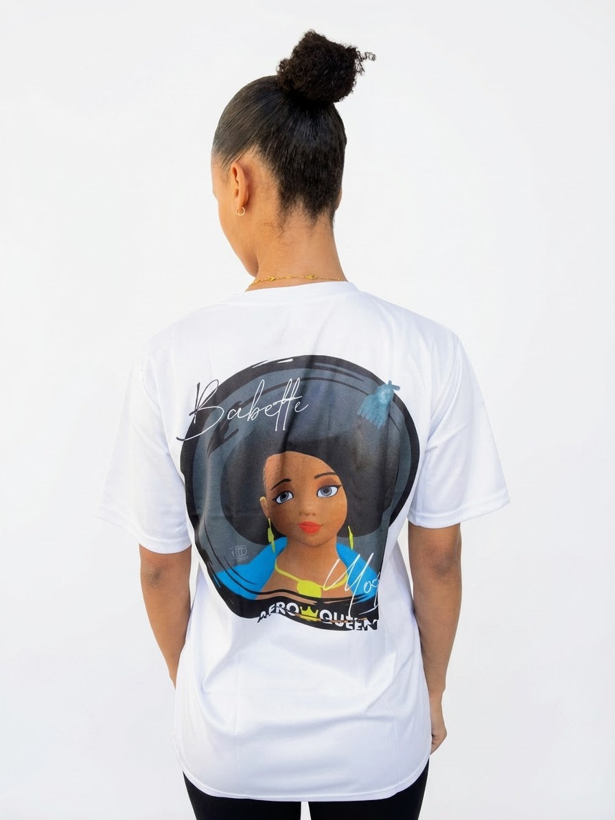 T-shirt Babette Motuka AfroQueen couleur Blanc 👑, Unisexe, Manche Courte, Coupe Classique, Noir, S-XXL, Coupe Regular, Casual, Col Rond