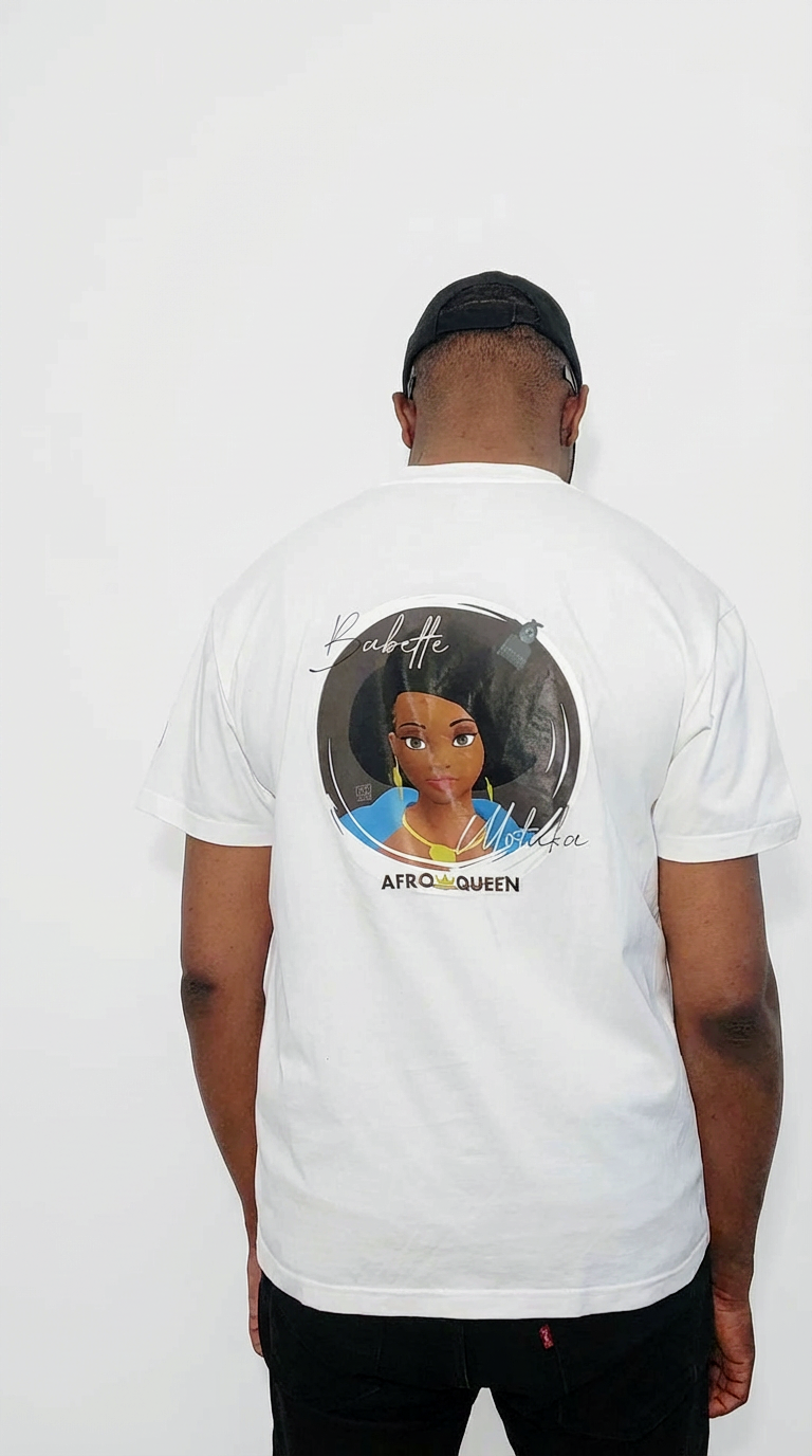 T-shirt Babette Motuka AfroQueen couleur Blanc 👑, Unisexe, Manche Courte, Coupe Classique, Noir, S-XXL, Coupe Regular, Casual, Col Rond