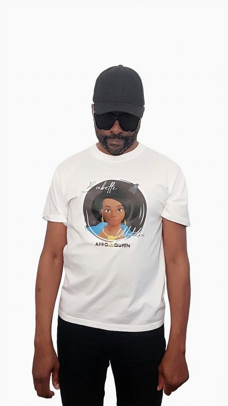 T-shirt Babette Motuka AfroQueen couleur Blanc 👑, Unisexe, Manche Courte, Coupe Classique, Noir, S-XXL, Coupe Regular, Casual, Col Rond