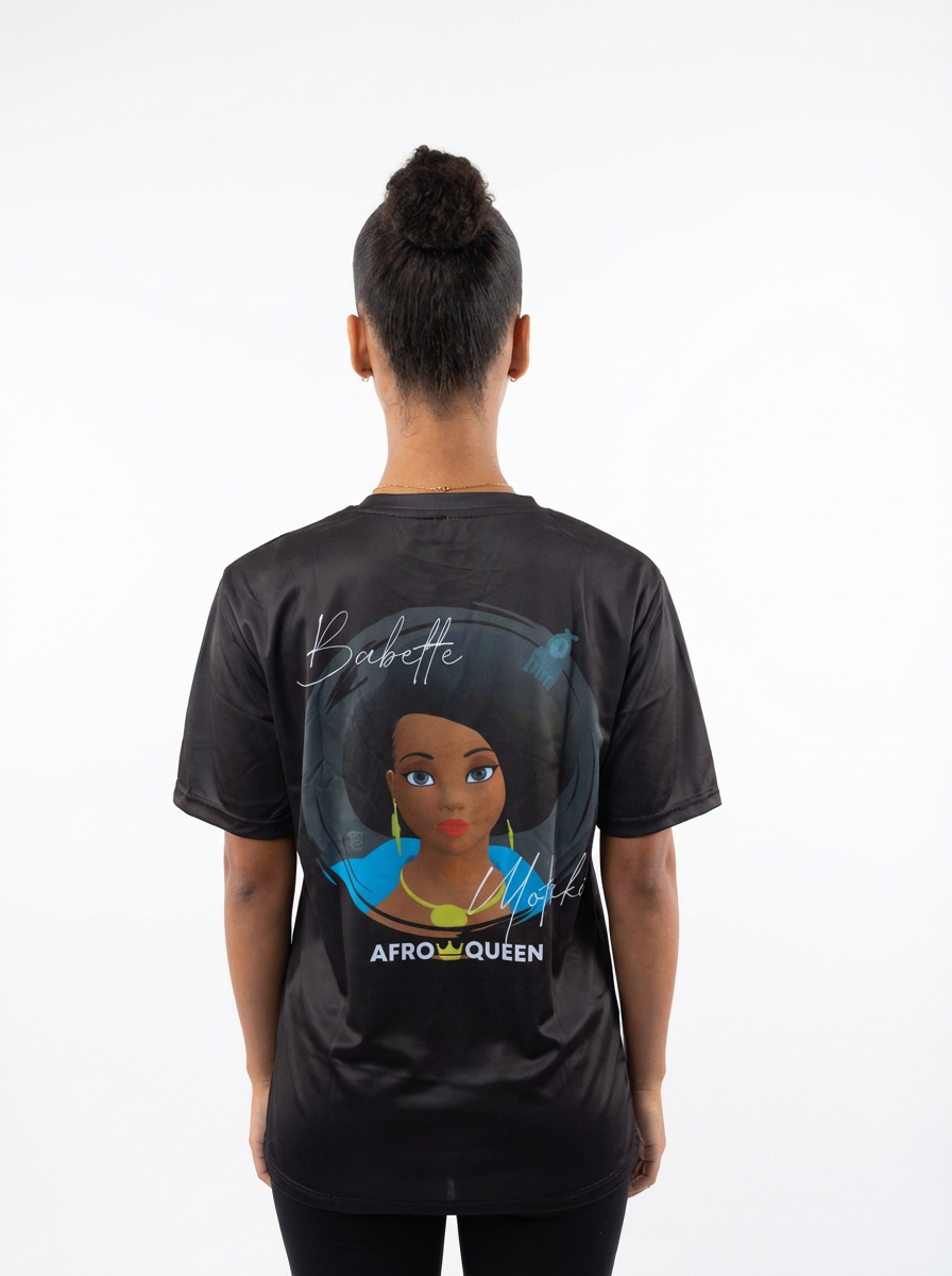 T-shirt Babette Motuka AfroQueen couleur Noire👑, Unisexe, Manche Courte, Coupe Classique, Noir, S-XXL, Coupe Regular, Casual, Col Rond
