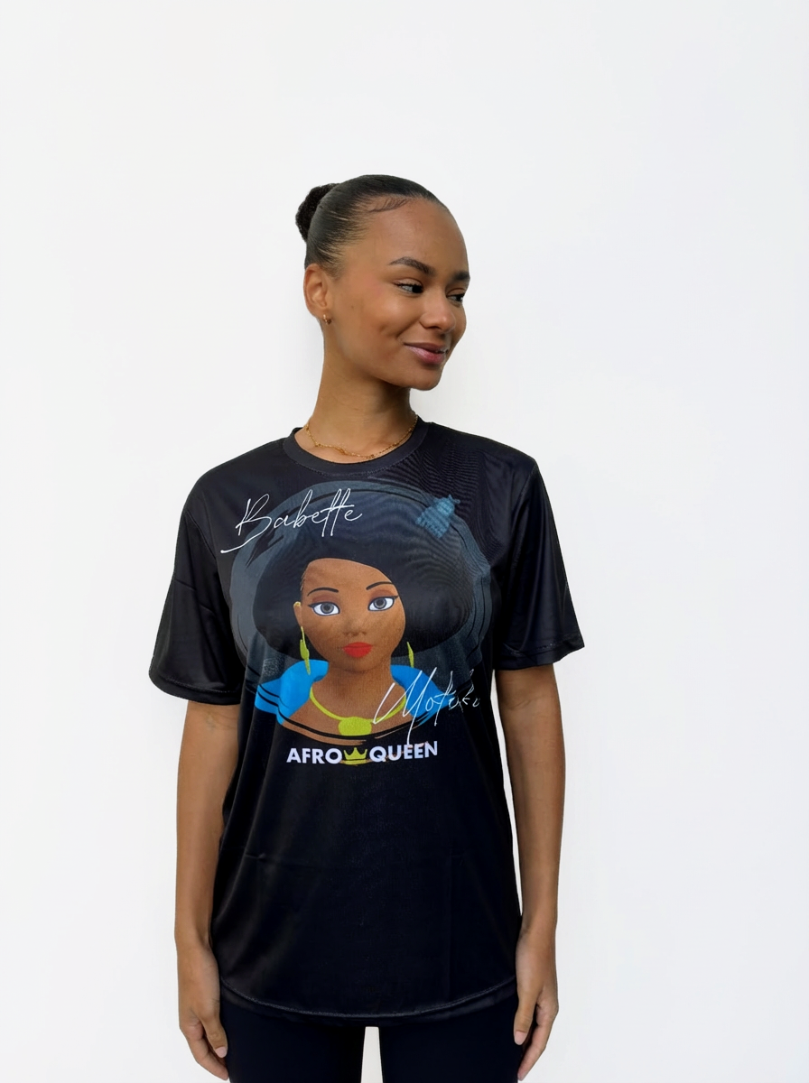 T-shirt Babette Motuka AfroQueen couleur Noire👑, Unisexe, Manche Courte, Coupe Classique, Noir, S-XXL, Coupe Regular, Casual, Col Rond