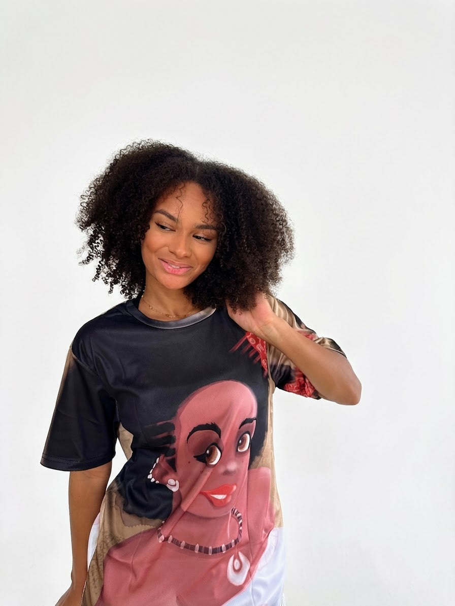 T-shirt Babette Motuka Kisanola 🪮, Unisexe, Manche Courte, Coupe Classique, Noir, S-XXL, Coupe Regular, Casual, Col Rond