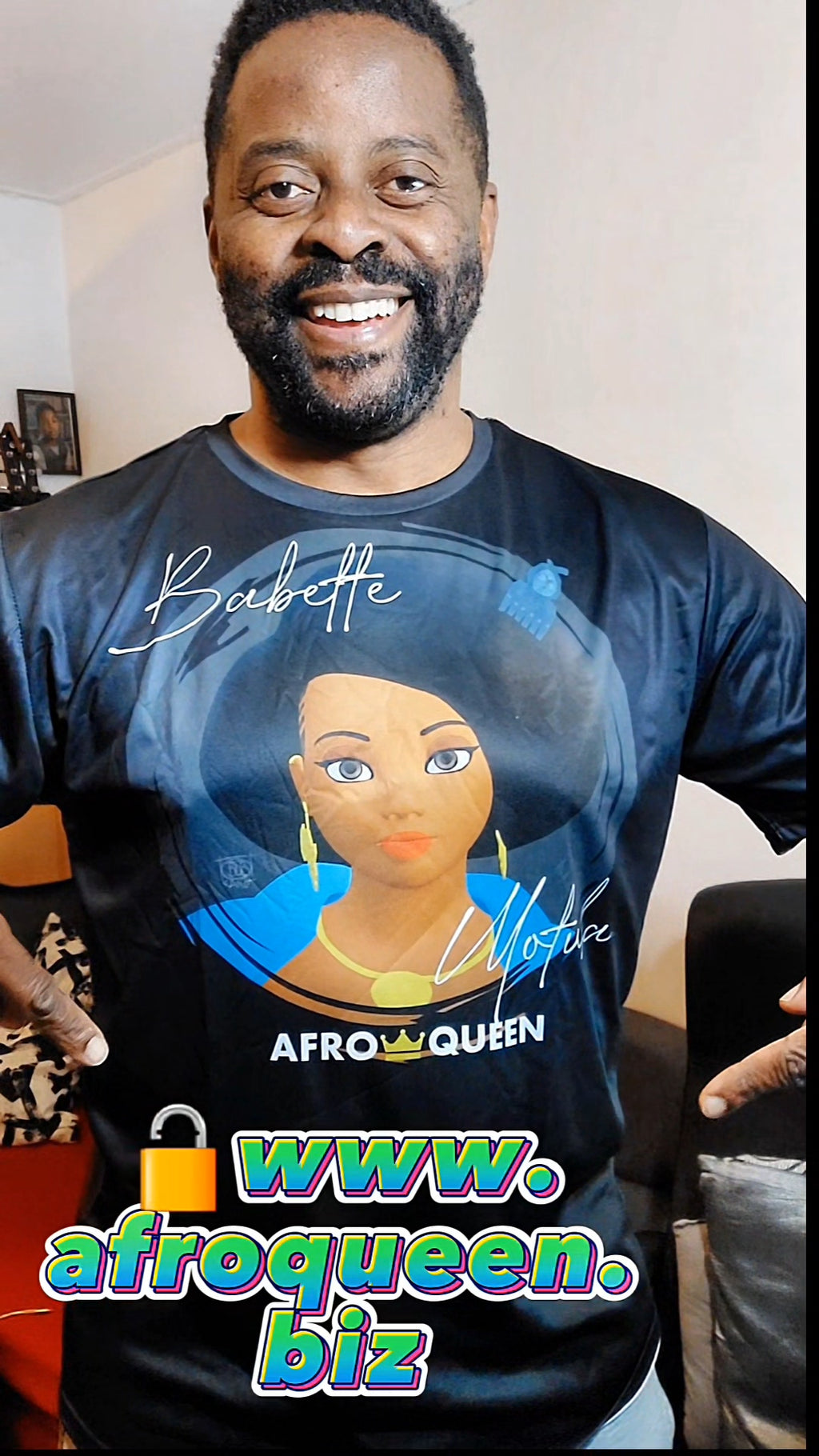 T-shirt Babette Motuka AfroQueen couleur Noire👑, Unisexe, Manche Courte, Coupe Classique, Noir, S-XXL, Coupe Regular, Casual, Col Rond