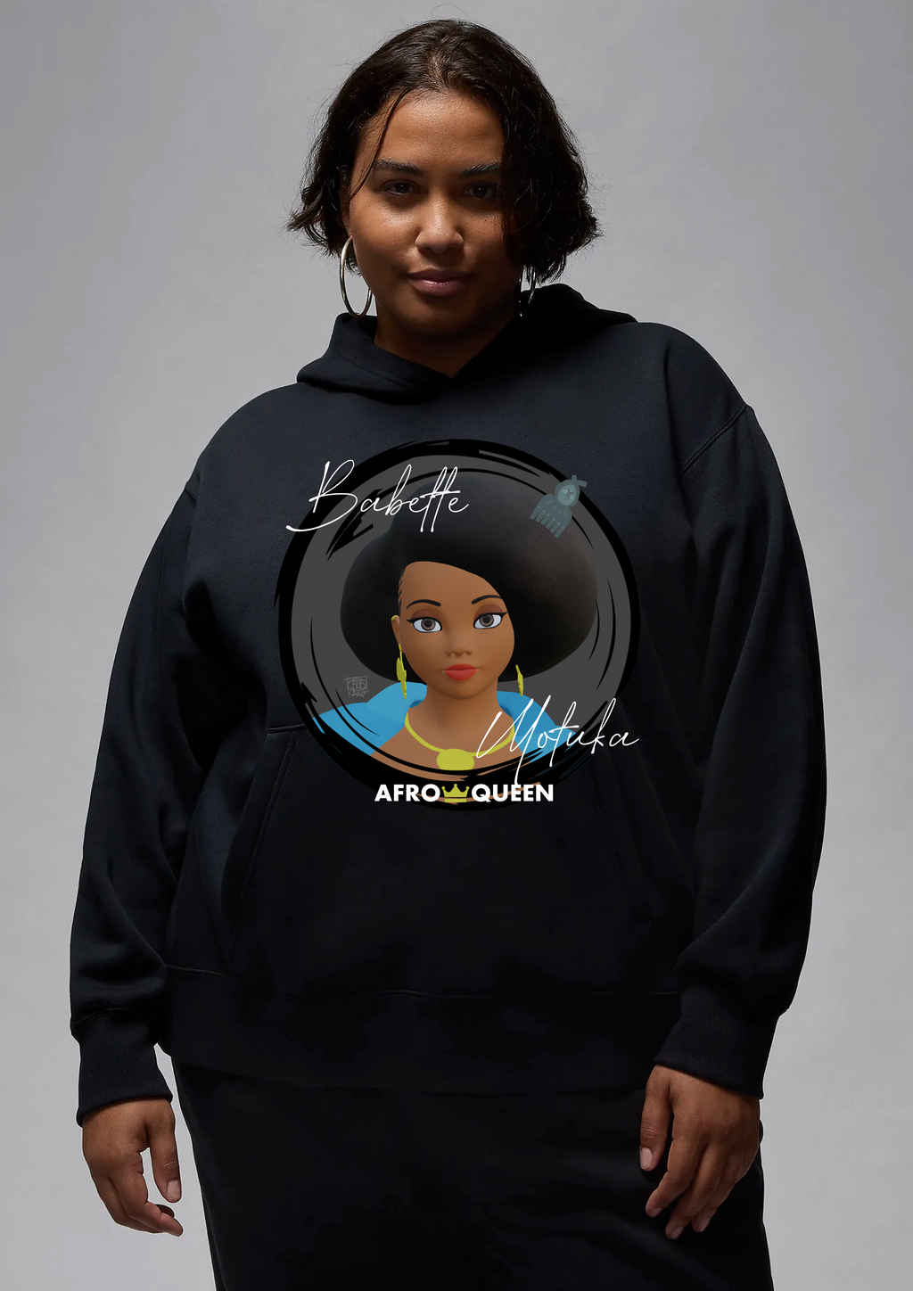 Sweat à Capuche Babette Motuka AfroQueen couleur Noir 👑, Mixte Homme Femme, Noir, Tailles S/M/L/XL/XXL