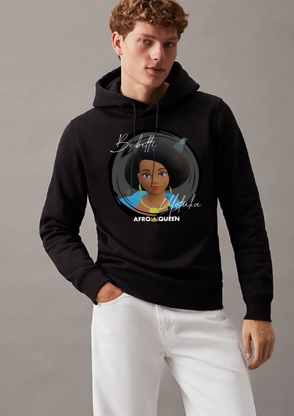 Sweat à Capuche Babette Motuka AfroQueen couleur Noir 👑, Mixte Homme Femme, Noir, Tailles S/M/L/XL/XXL