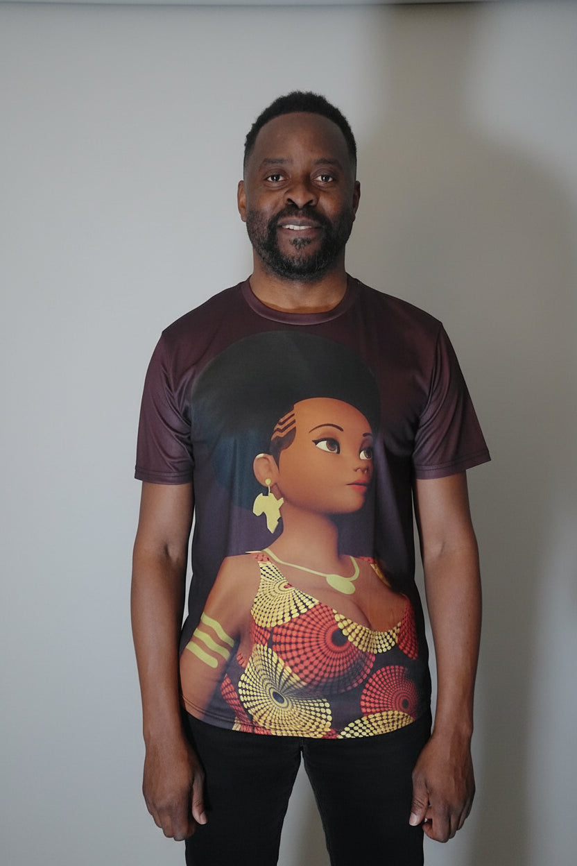 T-shirt Babette Motuka AfroQueen – Waxy ⚜️, Unisexe, Manche Courte, Coupe Classique, Noir, S-XXL, Coupe Regular, Casual, Col Rond
